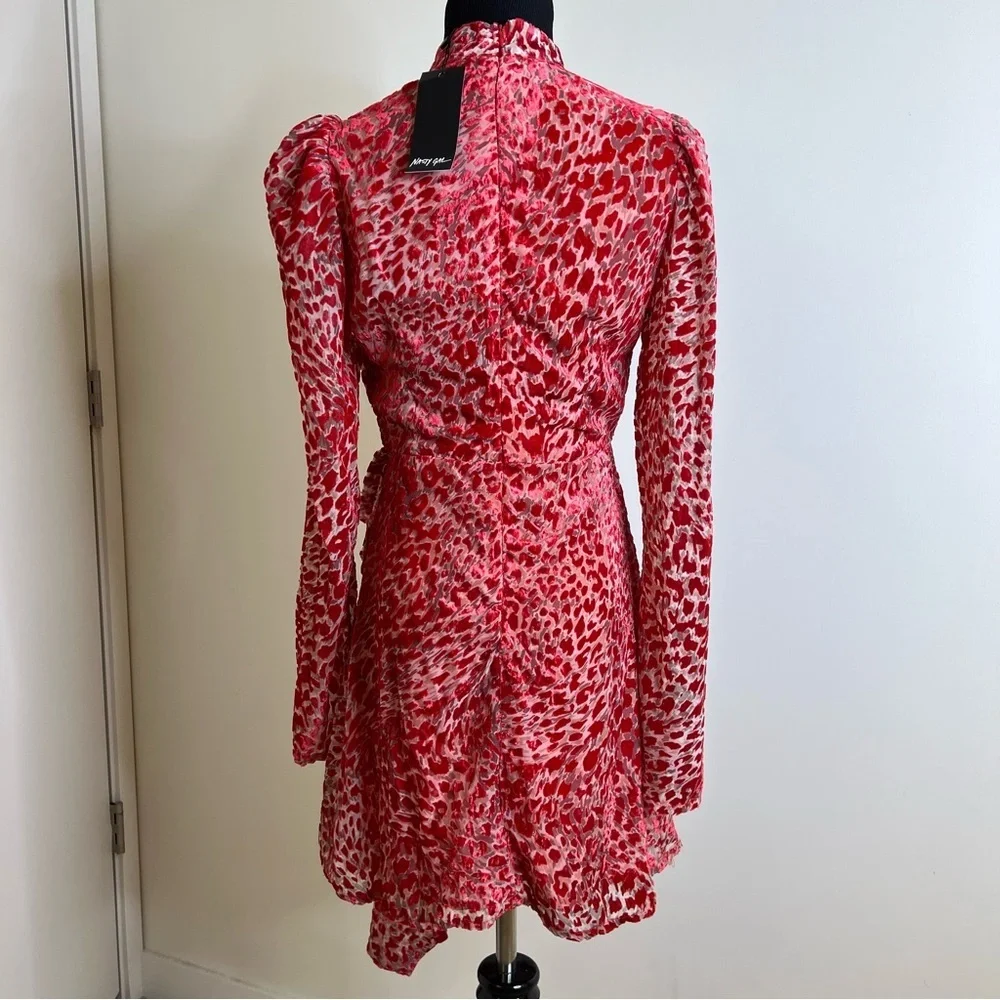 Nasty gal high neck draped detail animal mini dress size 2